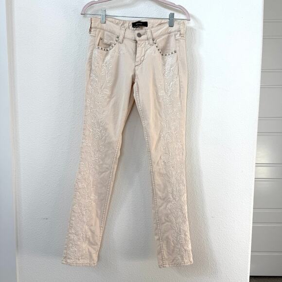 ISABEL MARANT Embroidered Studded Skinny Jeans Beige Cotton Boho Chic FR38 US 6 - Picture 1 of 9